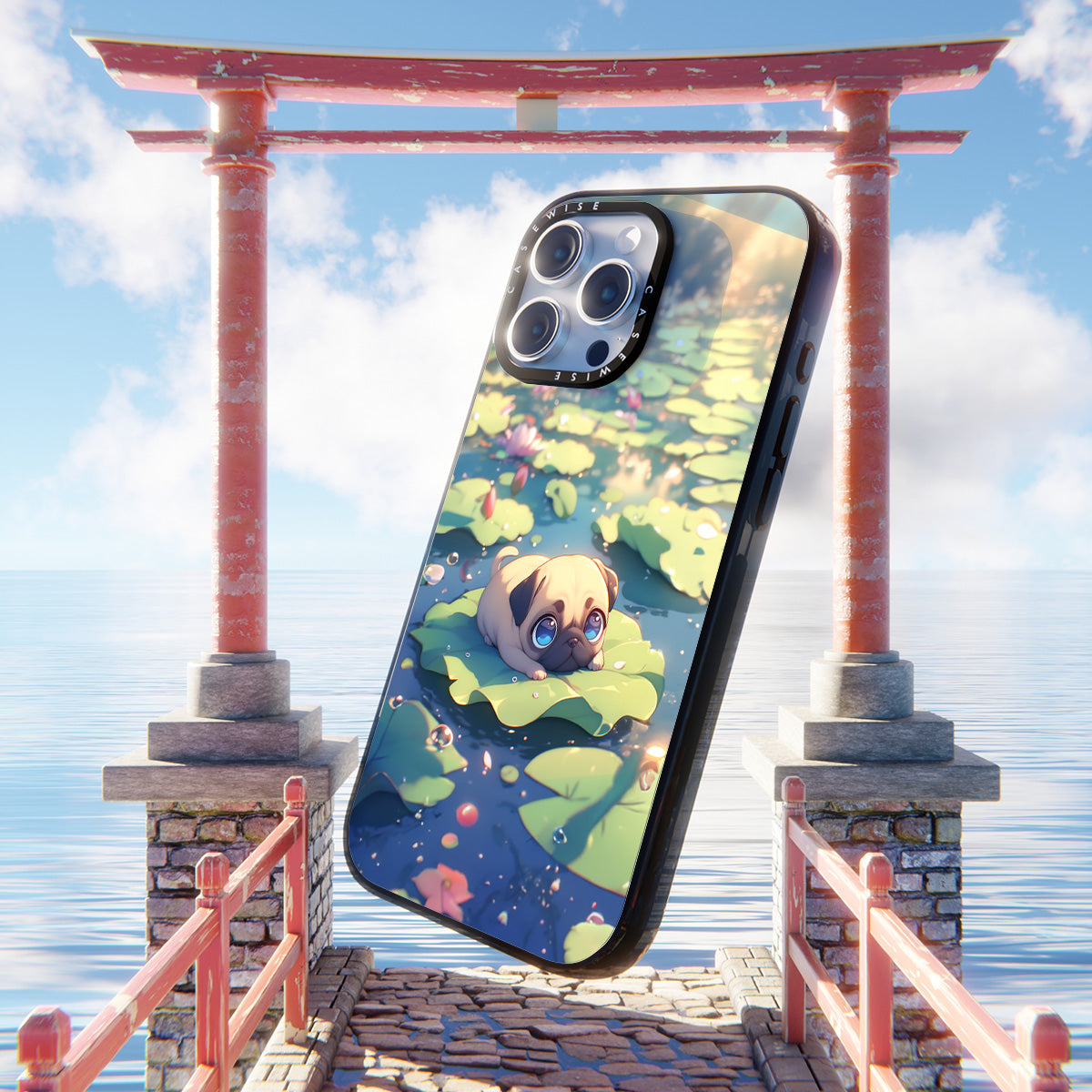 Cute Pug on Sea Rose - Etui
